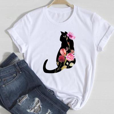 (Asiatische Größe)T-Shirt Top Mode T-Shirt Lässig Damenbekleidung Katze Liebes Haustier Tier Trend Niedlicher Druck Dame Weiblich Kurzarm Grafik-T-Shirt