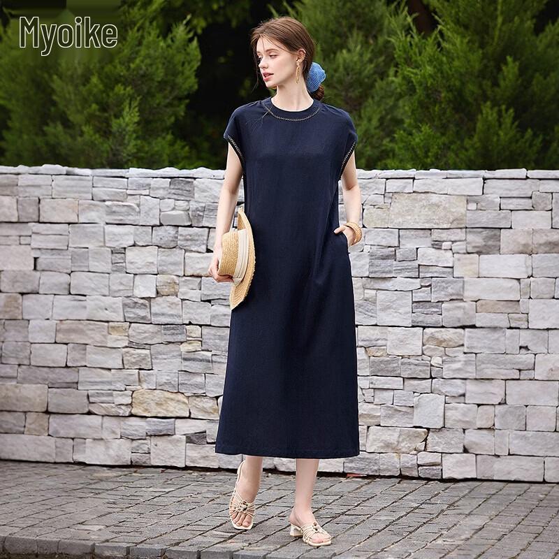 Tachile Women s Lyocell Linen Blend Relaxed A-Line Midi Dress XL темно-синий