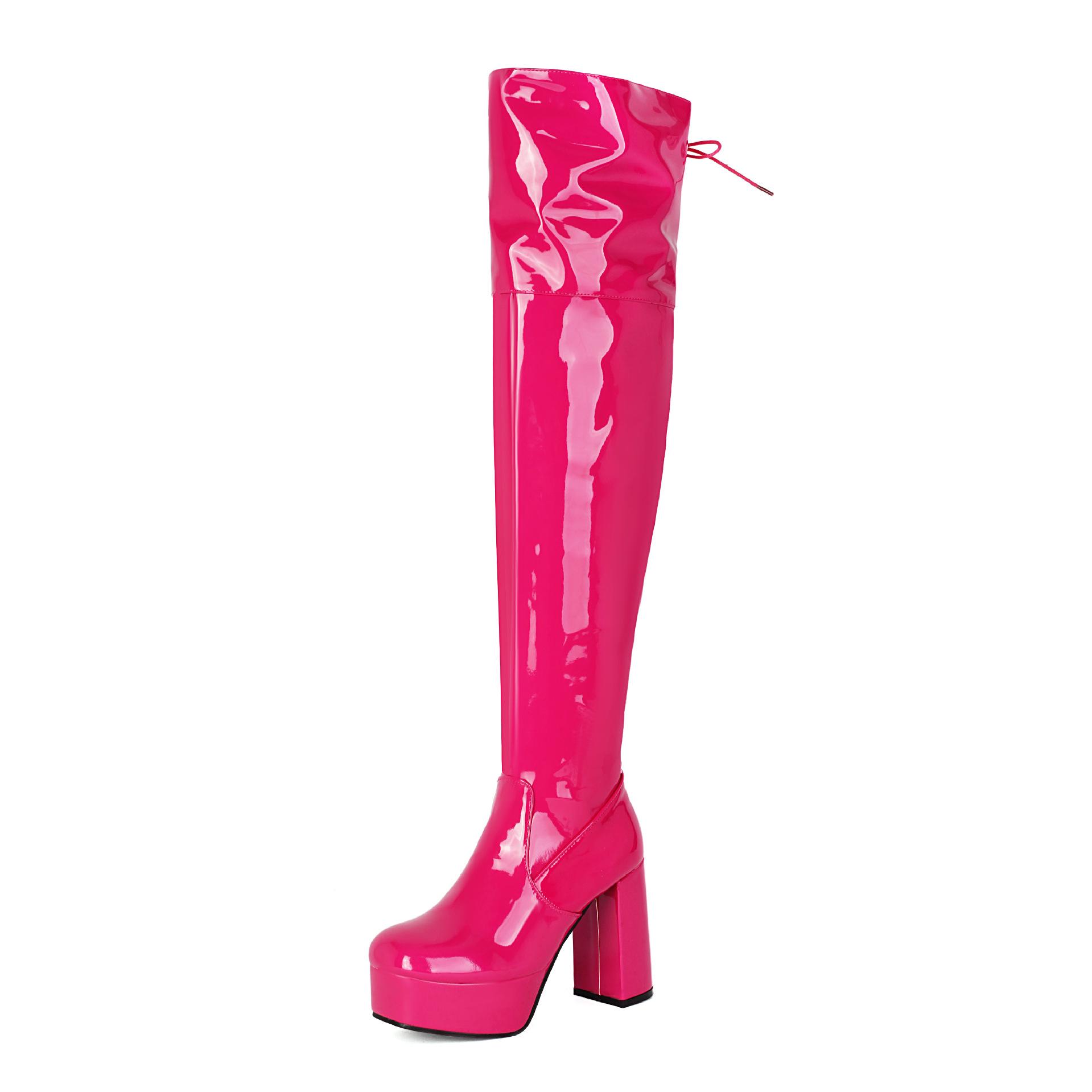 Elegant Patent Leather Platform Chunky Heels Women s Over-the-Knee Boots 36 розы красного