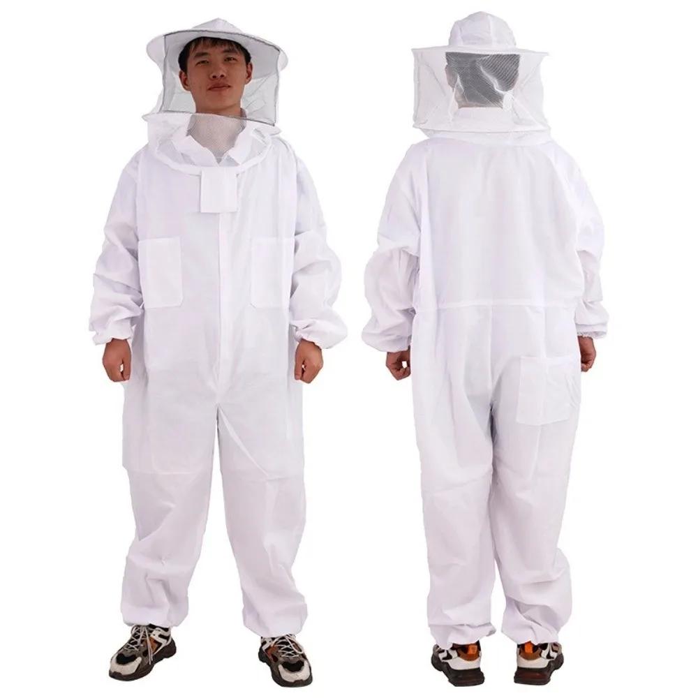 Professional Beekeepers Bee Suit Breathable Veil Hood Hat Beekeeping Suit Jumpsuit Zipper Elastic Cuff Bee Repellent Clothing