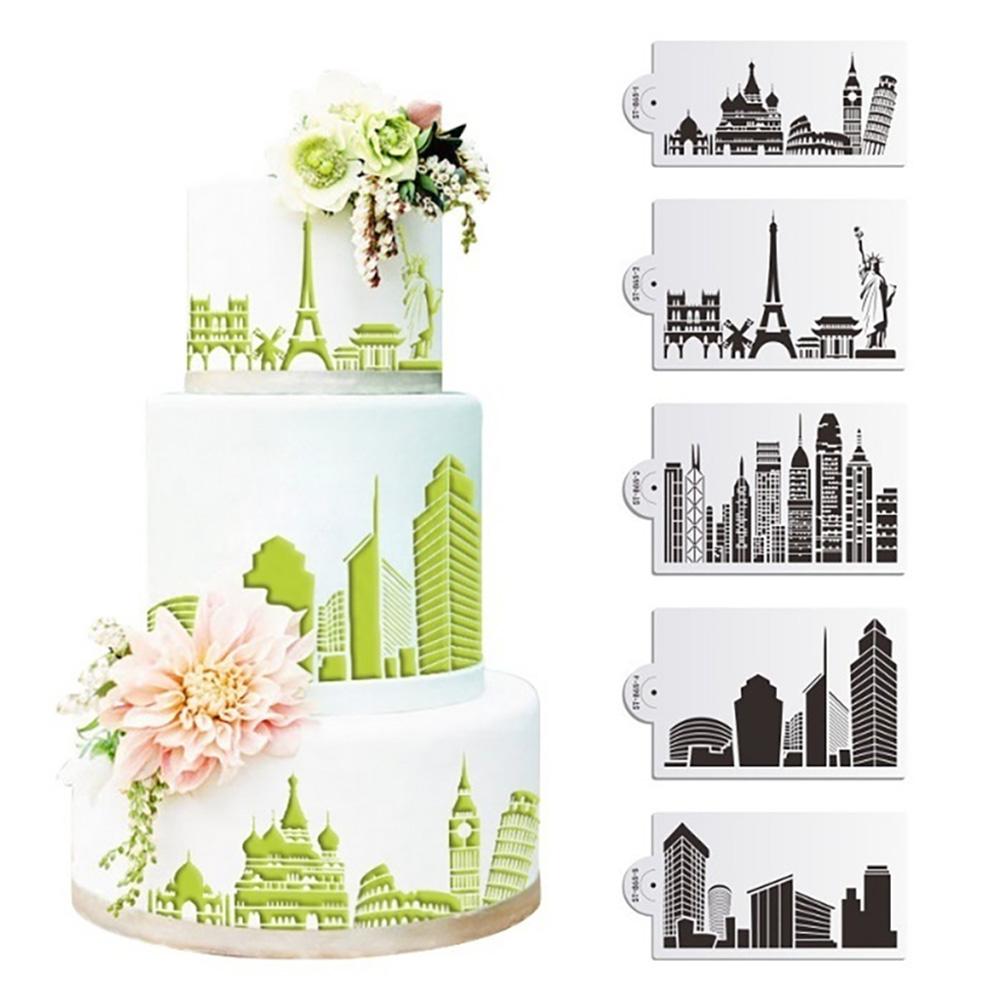 

5Pcs Set Building Shape Mold Cake Decoration Fondant Chocolate Candy Modeling Baking Tool white#0
