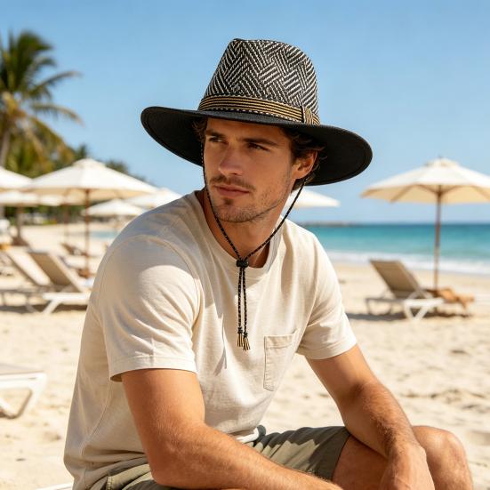 Yousheng Summer Jazz Hat, Lightweight Breathable Mesh Design Sun Protection Hat, Outdoor Travel Picnic Concert Hat