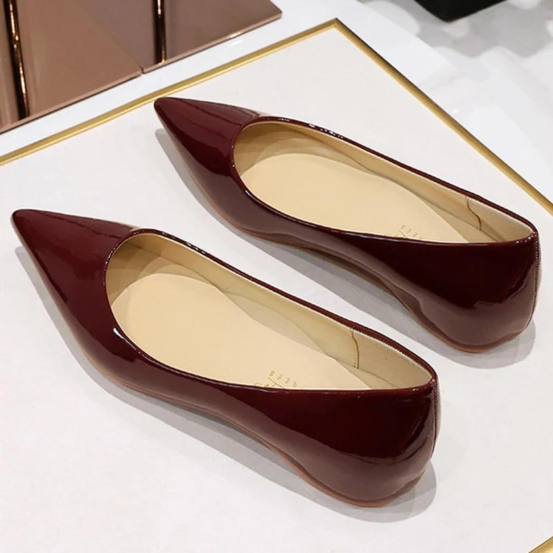 Patent Leather Women Flats Lady Sexy Evening Party Slip On Flat Shoes Women Sharp Pointed Low Heel Shoes Leisure Female Shoes