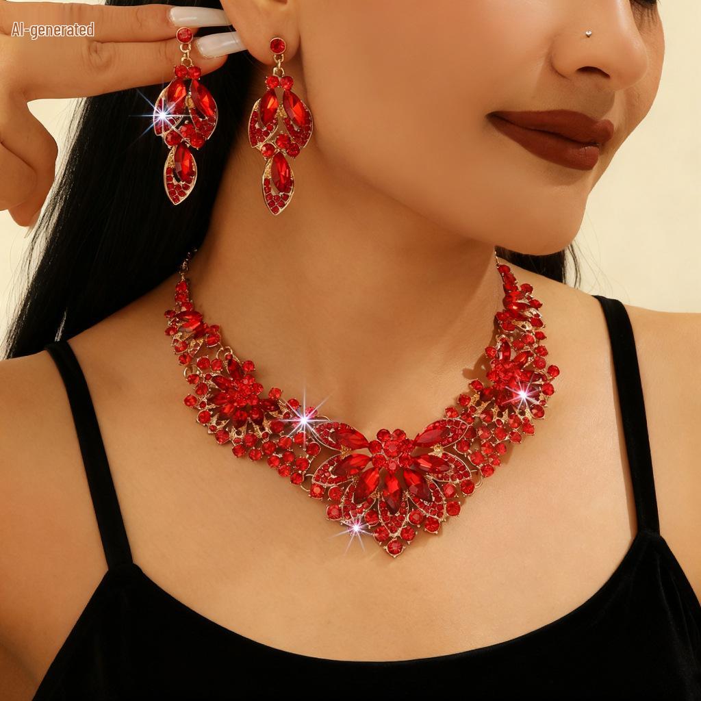 Elegant Rhinestone Water Drop Necklace Set - High-End European & American Court Style Jewelry for Women