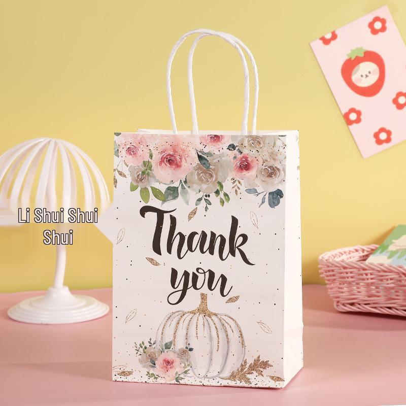 Kraft Paper Tote Bag with Rose, Clover & Sunflower Design for Gifts