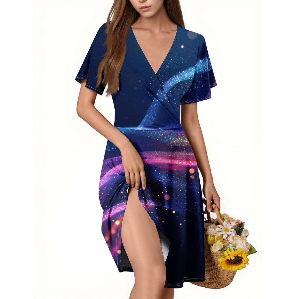 Damen Freizeitmode V-Ausschnitt Ärmellos Druckkleid