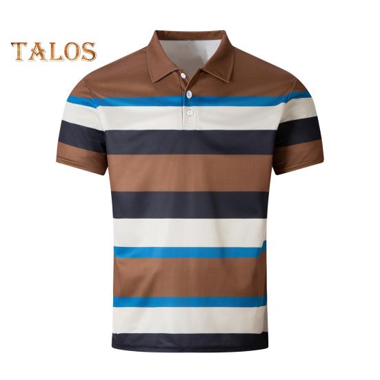 Men Striped Lapel Tee Casual Short Sleeve Golf Tee Shirt Business Collared T-Shirt Top for Sports Golf Travel Office Parties Daily Wear