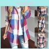 Women Long Sleeve Plaid Linen Shirt With Turndown Collar For Casual Office Wear