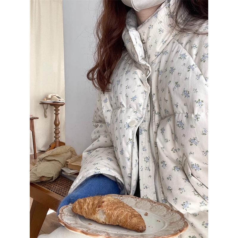 

Зимняя новая цветочная короткая пуховая хлопковая одежда со стойкой воротником, утолщенная одежда-хлеб, модная хлопковая куртка с подкладкой, женская XL