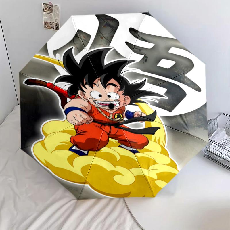 1 PC Automatic Folding Umbrella - Son Goku Pattern Portable Foldable Design With 8 Ribs Christmas Birthday Gifts