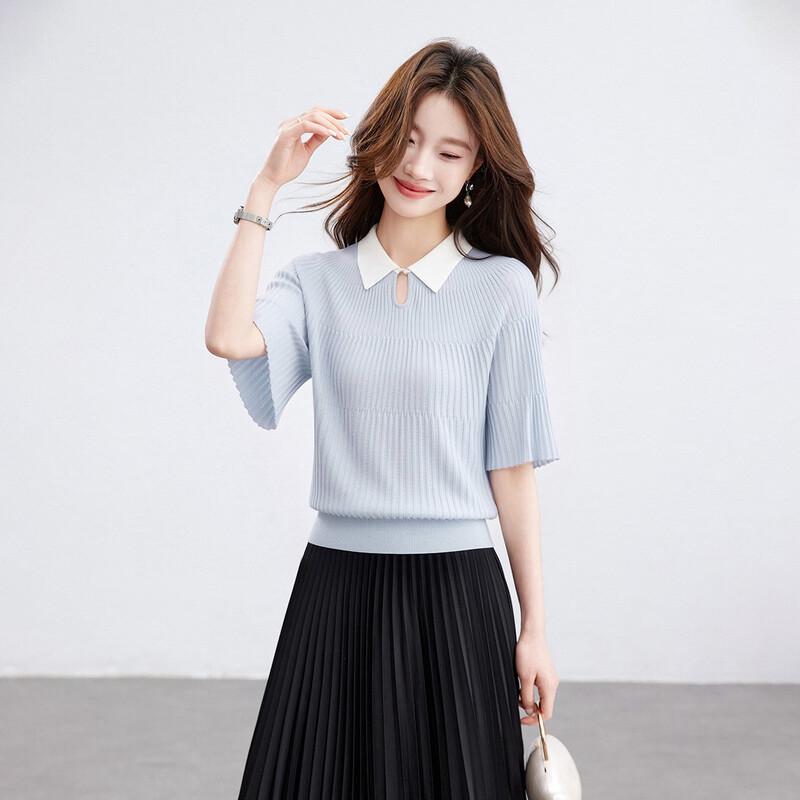 Srcr Women s Mulberry Silk Blend Flared Sleeve Knitted T-Shirt L