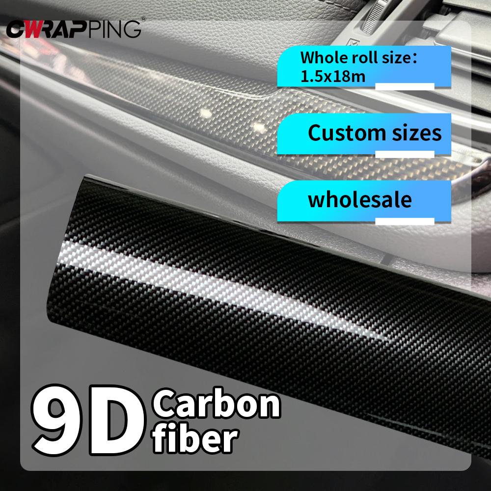 9D Carbon Fiber Car Roof Hood Rear Bumper Customizable Cover Protection Film Shiny Black Wrap Adhesive Vinyl for Car Accessories