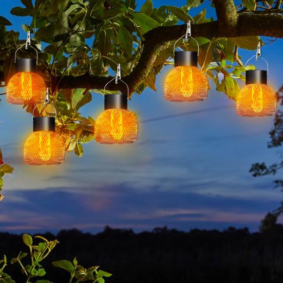 1/4Pcs LED Solar Garden Lights Super Bright Auto Charging Outdoor Waterproof Solar Hanging Lights with Flickering Flame