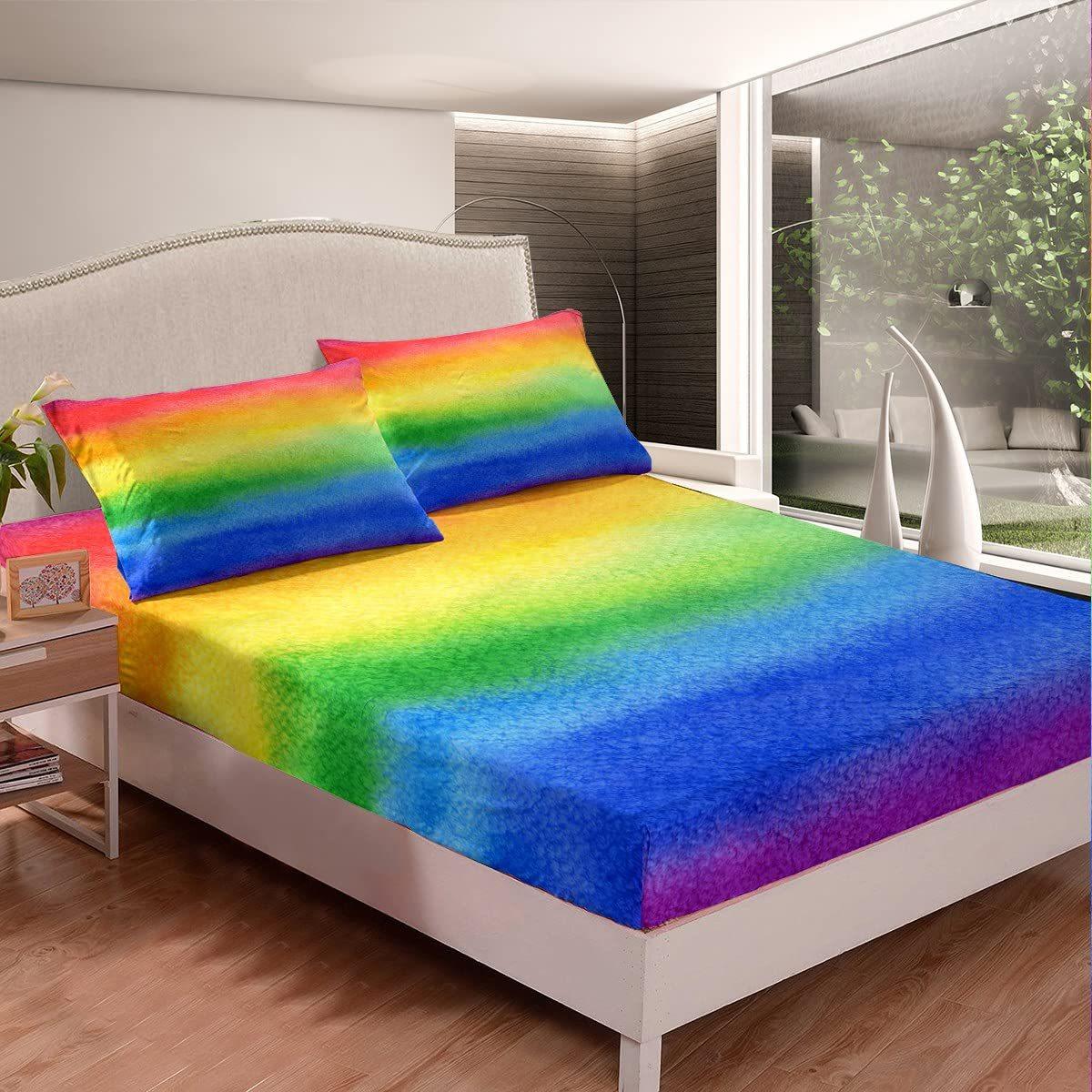 

Colorful Rainbow Pattern Mattress Three-Piece Digital Printing Couple Bedspread Bedding Set For more sizes, please consult customer service.