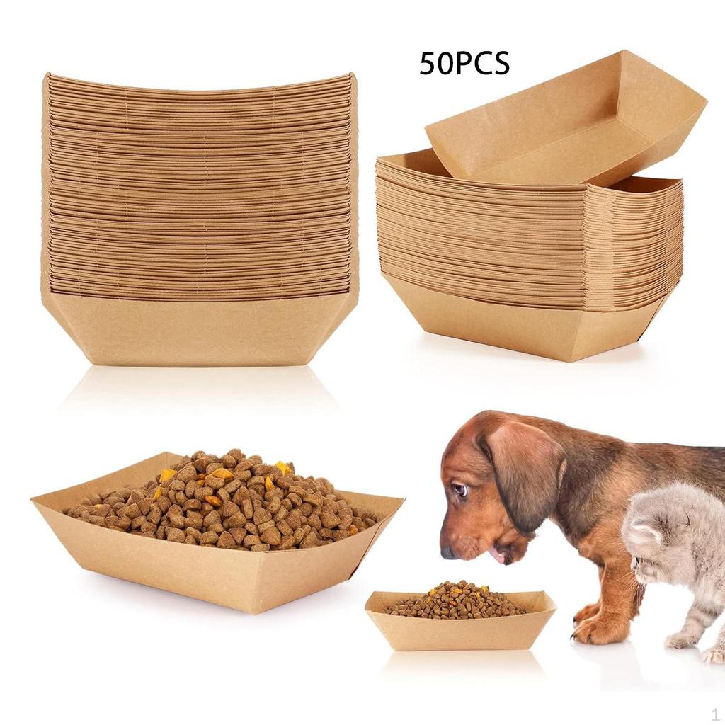 50x Paper Feeding Bowl Food Serving Tray Wide Mouth Dispenser Travel Cat dish Kraft Pet