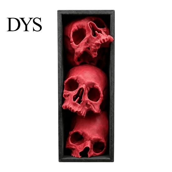 Horror Theme Decor Skulls Book Nook, Gothic Skull Bookshelf Insert, 3 Tier Stacked Sculpture Mysterious Library with Black Frame, Academia Spooky for