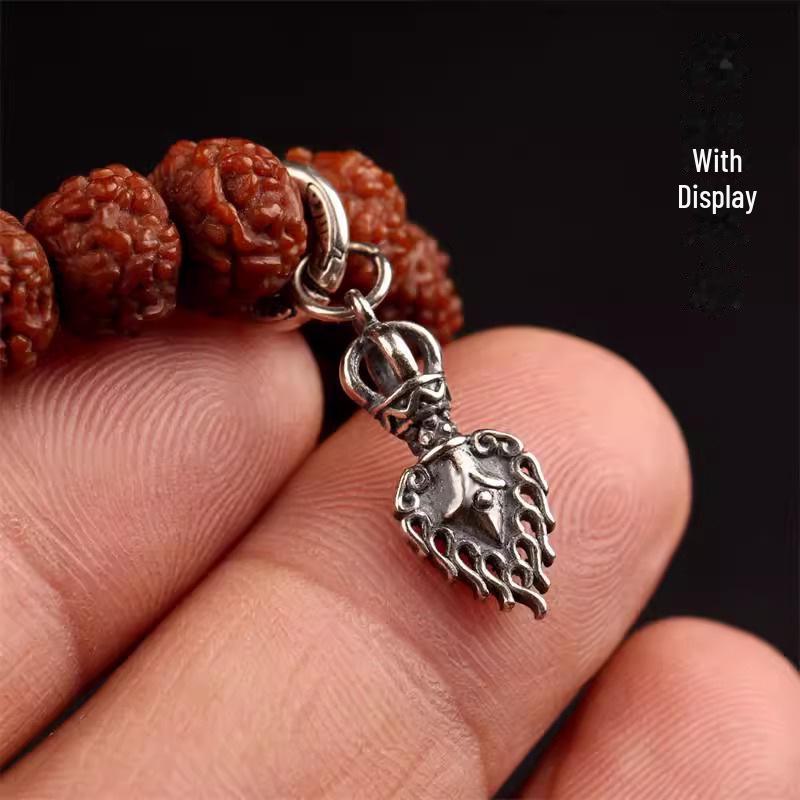 Colorfast Manjusri Sword Buddhist Beads Bracelet with Flame Pendant and Diamond Star Moon Accents