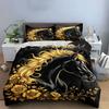 Golden Floral Horse Art Set  Kid'S And Adults' Bedroom Decor, Exquisite Three-Piece Bedding Set Gift