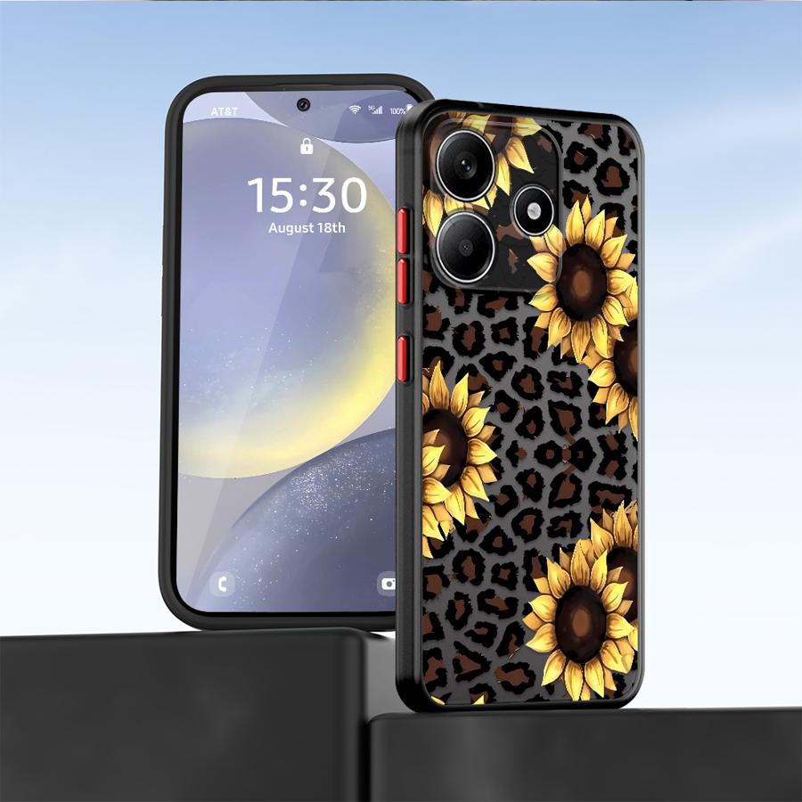 Funda Back Phone Cover Case for Xiaomi Redmi Note 14 14C 9S 12 13 Pro Plus 13C 10 A4 11 Leopard-patterned Sunflower