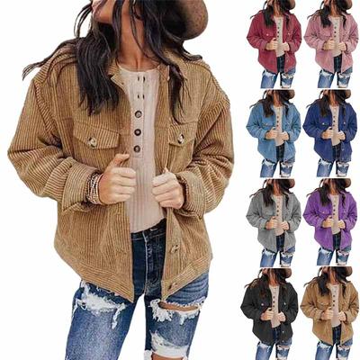 Women's  And Winter Loose Corduroy Lapel Double Pockets Long-Sleeved Shirt Jacket
