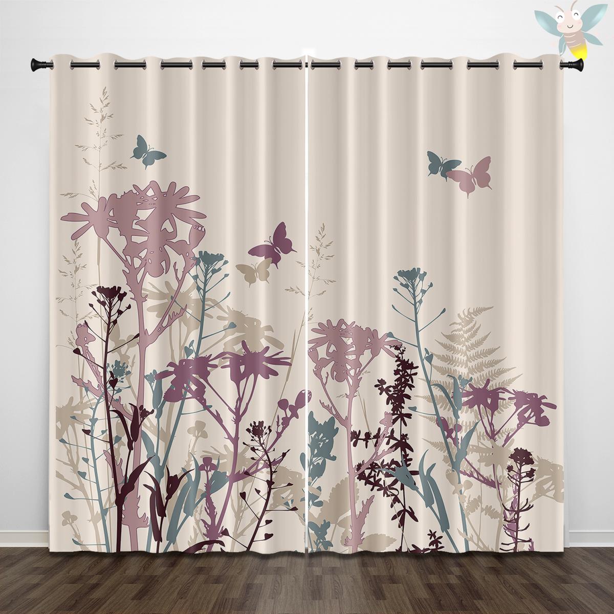 

2 шт. штор с принтом в виде свежих и натуральных цветов и бабочек, которые можно использовать для декора спален и гостиных. 140x160cm&Grommet Top