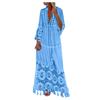 Bohemian Casual Fashion Long Dress V Neck Lace Tassel Large Size Solid Color