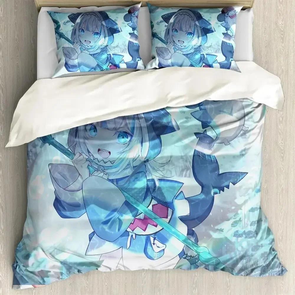 Anime Hololive EN Gawr Gura 3D Printed Bedding Set Duvet Covers Pillowcases Comforter Bedding Set Bedclothes Bed Linen