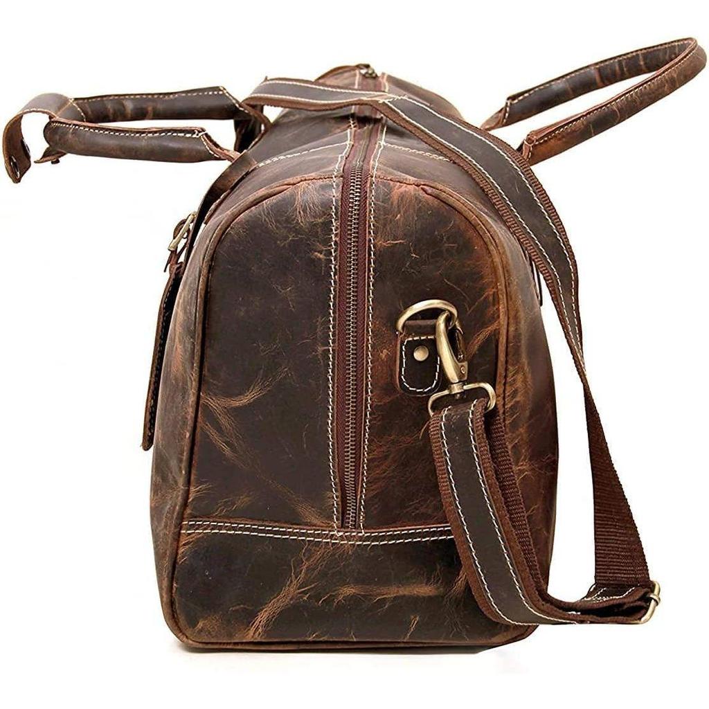 24 Inch Leather Duffel Bags for Men and Women Full Grain Leather Travel Overnight Weekend Leather Luggage with Travel Leather Toiletry Dopp Kit