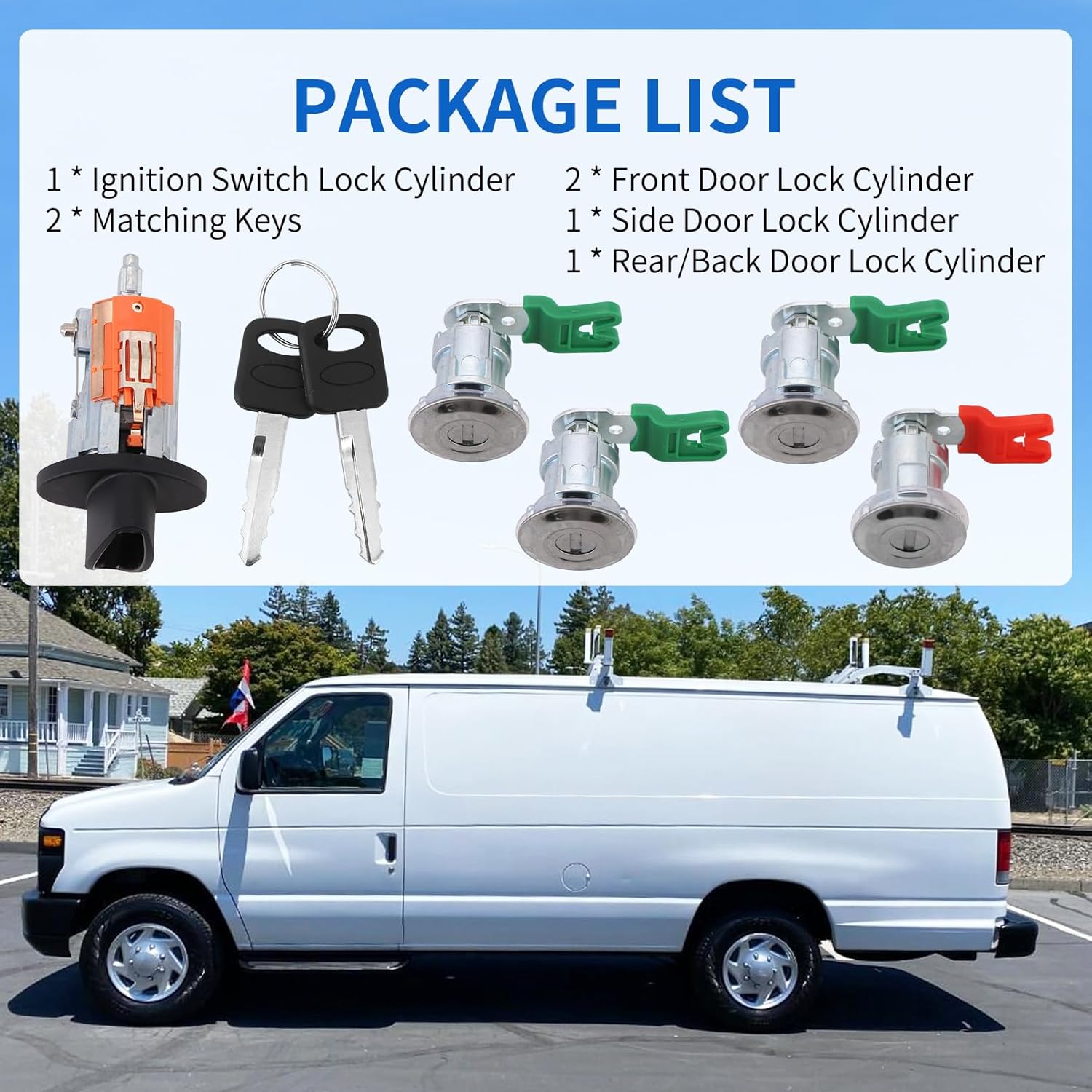 

Ignition Switch Lock Cylinder Door Lock Cylinder with Key Fit for Ford Econoline E150 Van E250 Van E350 Van 1997-2018 Replace LC6177 + 703369 X4 +