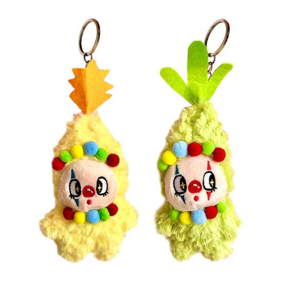 Tecknad plyschnyckelring Söt gosedjur Roligt ansikte Plyschdocka Mjuk fluffig clownplyschleksak Kramsbar present för barn och vuxna