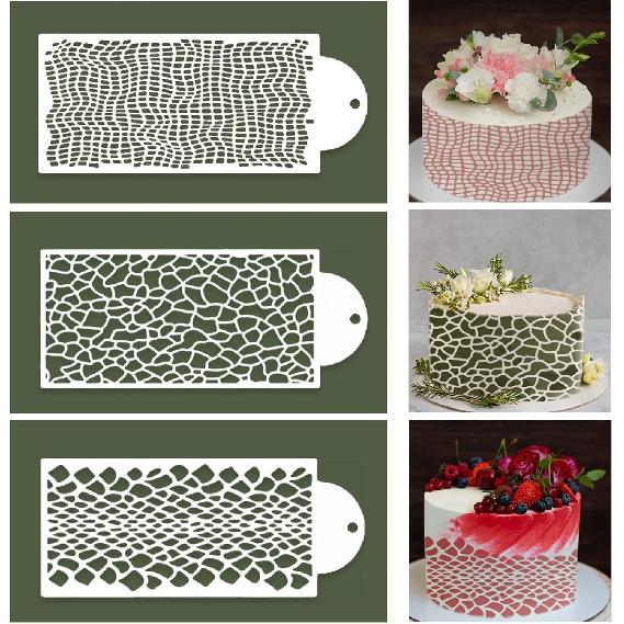 12 Pcs Cake Stencils Cake Templates Set Floral Leaf Linear Stripe Lace Irregular Geometry Wedding Icing Stencils Cake Molds Cookie Dessert