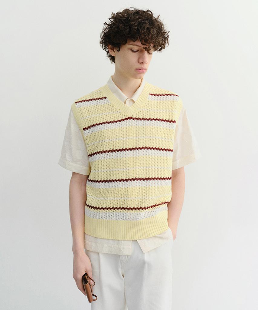 Deonseuteupomaen Chunky Striped Knit Vest_Unisex_Udsw6B130_Butter