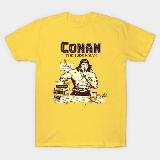 

Men Black Print T-shirt Conan The Librarian Alt Vertion No-Cut Transfer Paper Print Cotton Tshirt M жовтий