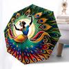 1pc Peacock Feather Design Automatic Folding Umbrella - Portable 3-Fold Design, 8-Rib Iron Frame Outdoor Umbrella, Festival Gift for Fans, Travelers,