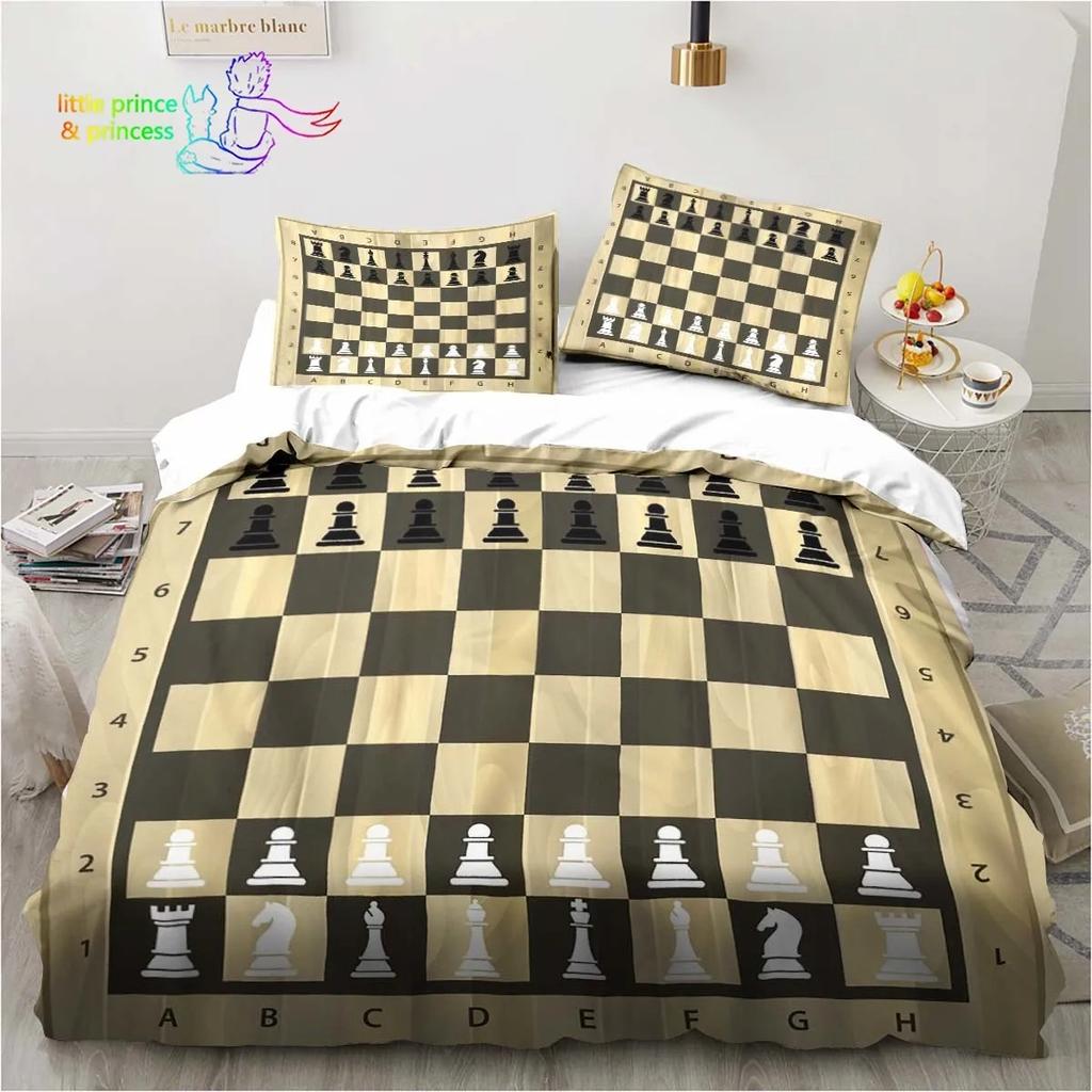 Funny Chess Board Comfortable Duvet Quilt Cover Pillowcase Bedding Set Children Bedroom Decoration Home Textile