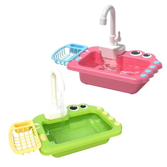 Mini Toddler Playhouse Dishwasher Set Electric Water Circulation 18Pcs Accessories Simulated Faucet Rotating Heat-Resistant Quick-Drying Basket Role