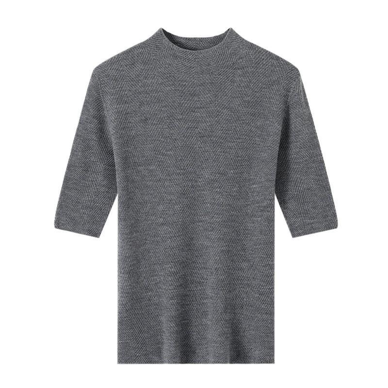 Yangzi 100% Wool Half-High Neck Knit Top, Women's Five-Point Sleeve Sweater - Early Autumn 2026