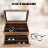 Yinhing Sunglasses Eyeglasses Wooden Eyeglass Display Case Organizer for Display and Storage Storage, Box, 12-Slot Double-Layer