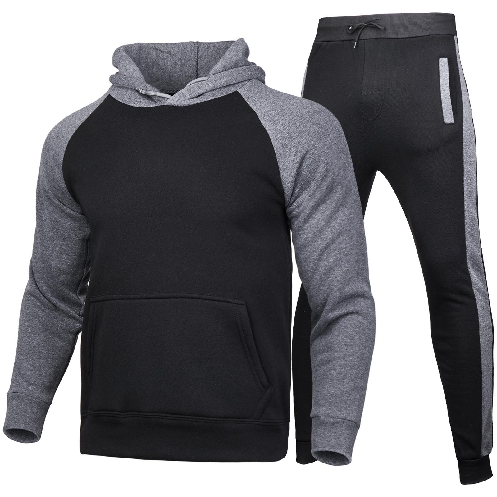 

Men s Casual Hooded Two-tone Sweatshirt, Men s Fleece Warm Sports Sweatshirt And Pants Set XXXL