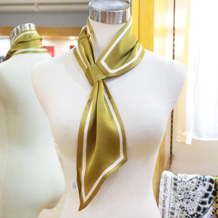 Lazy Gospel knot-free silk scarf with shirt spring and autumn new Korean version cross small scarf women's double-sided