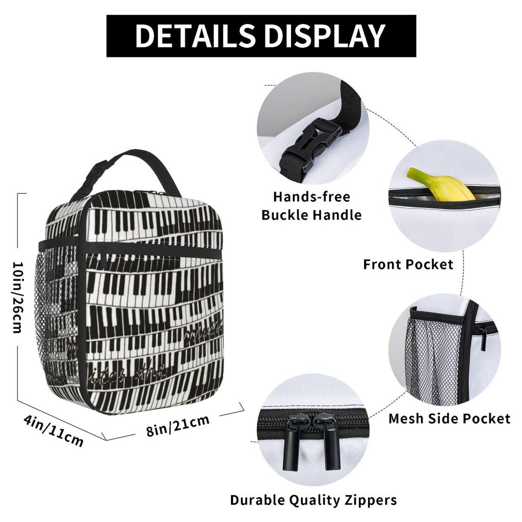 Abstract Piano Keys With Musical Notes Insulated Lunch Bag for Women Office Cooler Thermal Food Box Tote Lunch Boxes Container