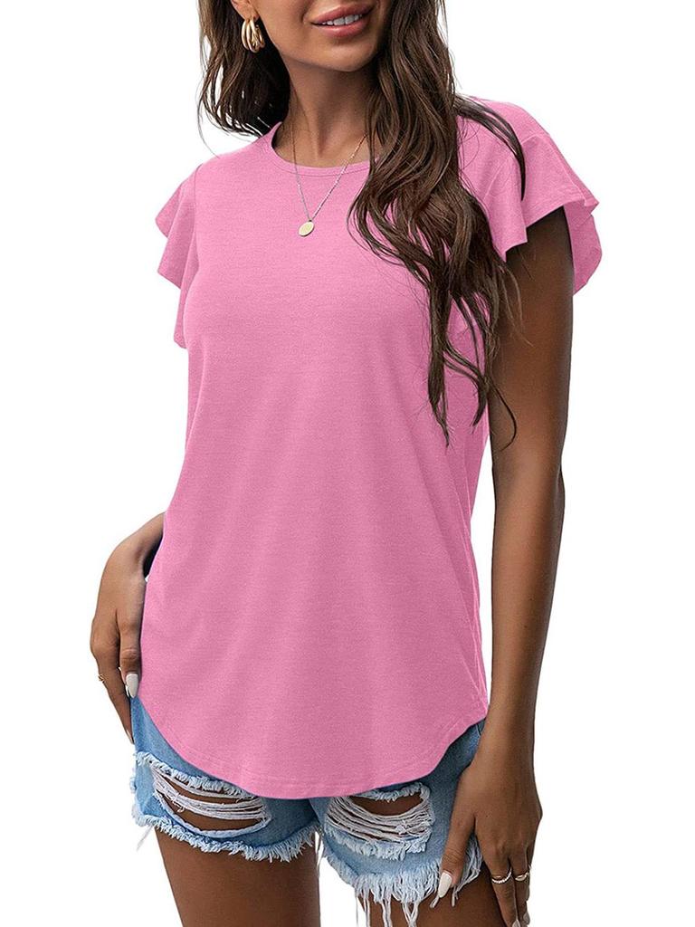 2024 Damen Lotusblatt Kurzarm Rundhals Top