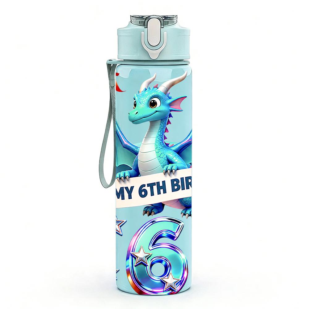 1PC It Is My 6th Birthday Blue Dragon 750ml Color Plastic Water Bottle Leakproof Flip Straw Lid For Sports Office Home Use