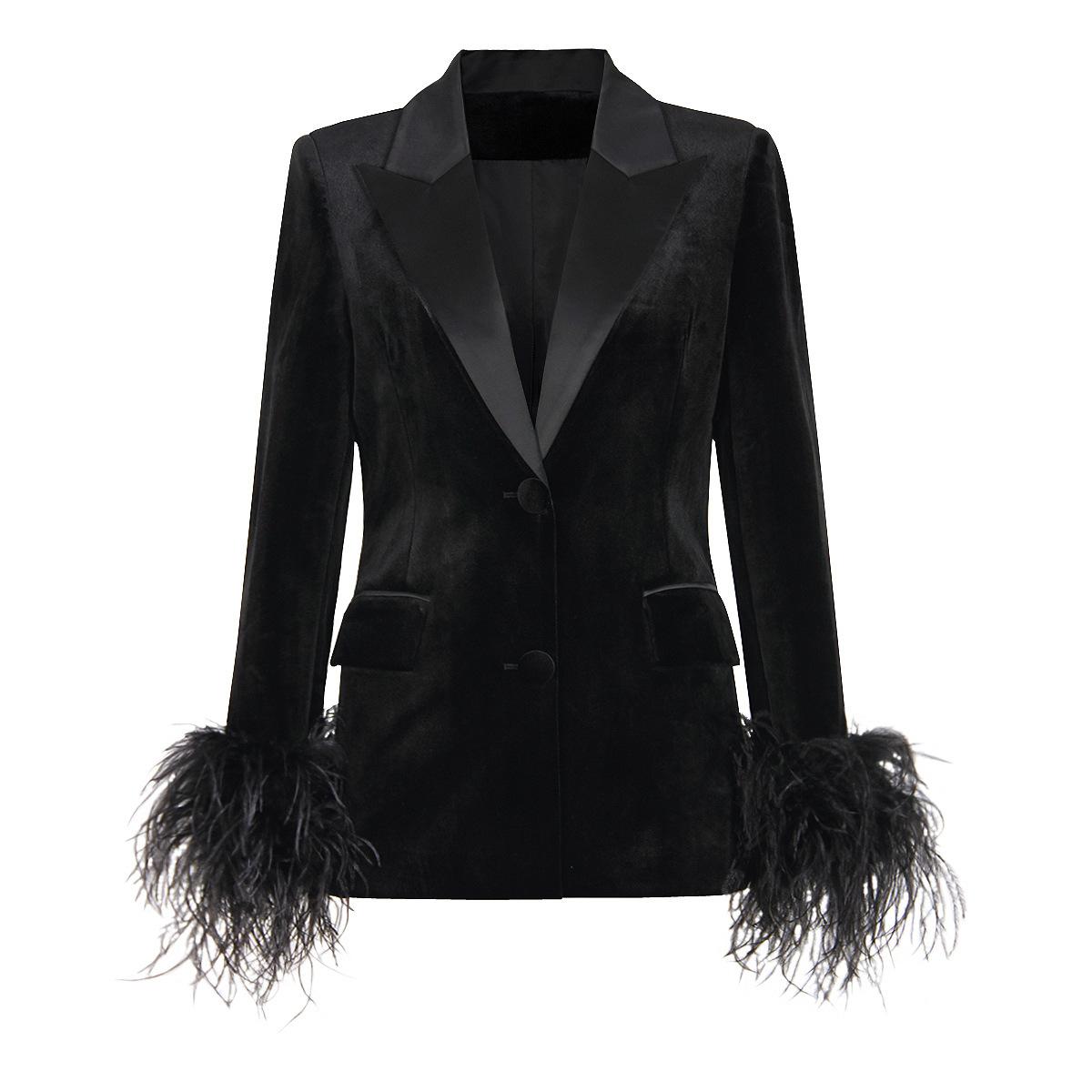 Spot Spring and Autumn New Fashion Velvet Women s Small Suit Ostrich Hair Top Suit Jacket Source 2368 S