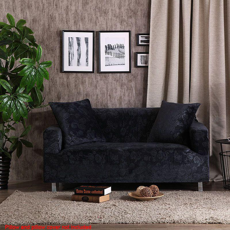 Luxurious Stretch Velvet Sofa Cover Slipcover Soft Embossing Flower Nonslip Wrinkle Resistant