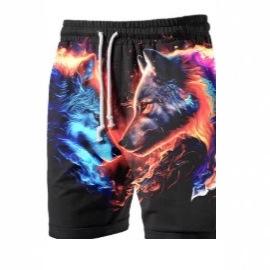 Men's beach shorts, elastic rope design, flag print, comfortable and soft shirt, summer