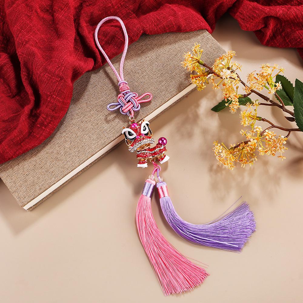 Chinese Lion Dance Car Pendant with Double Tassels and Rhinestone - Foshan Cultural Gift