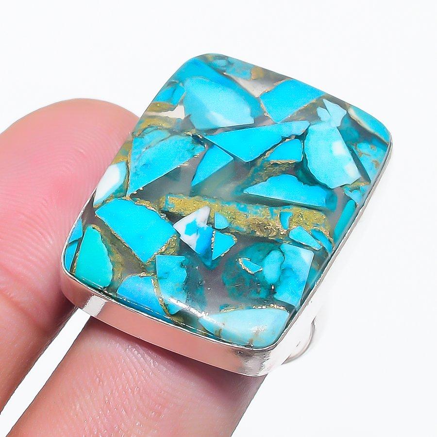 Natural Copper Blue Turquoise 925 Sterling Silver Jewelry Ring Size 8.5 J6W77