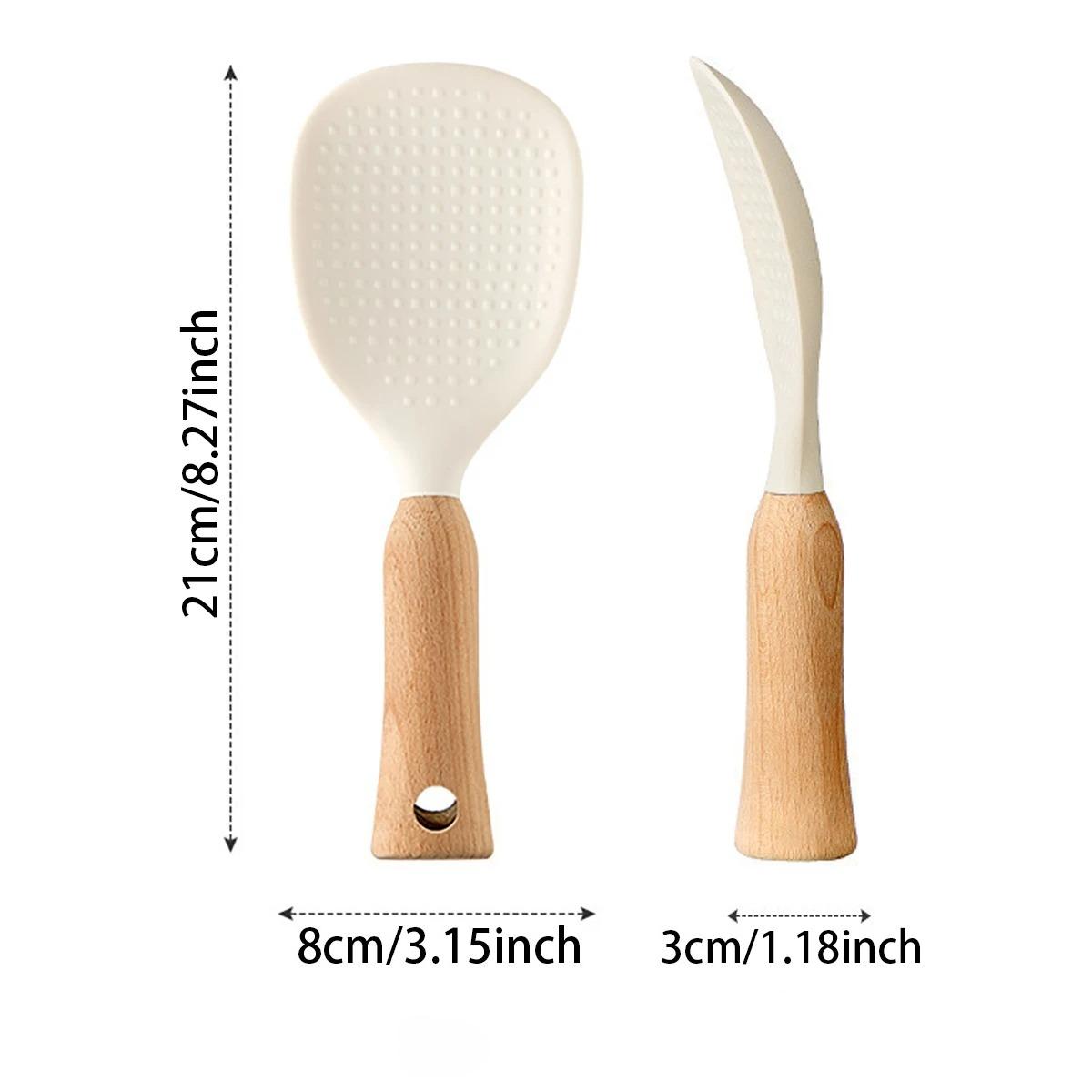 1pc Wooden Handle Silicone Rice Spoon High Temperature Resistant Non Stick Rice Spoon Lisheng Rice Spoon Kitchen Accessories белый