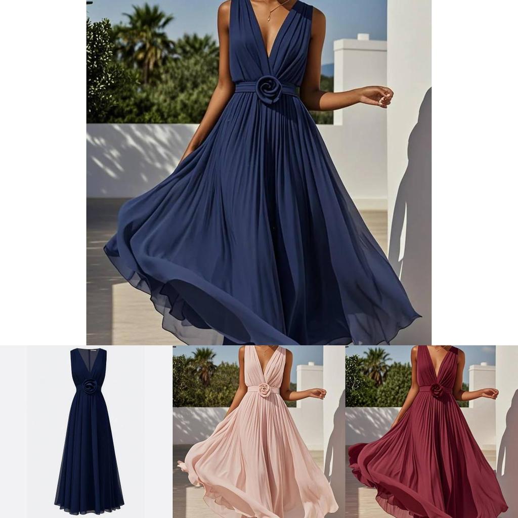 Elegante Abito da Sera in Chiffon con Scollo a V Profondo per Matrimoni ed Eventi Formali